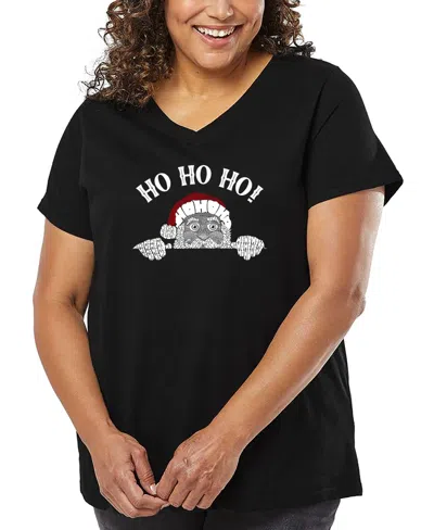 La Pop Art Plus Size Peeking Santa Word Art V-neck T-shirt In Black