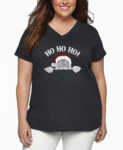 La Pop Art Plus Size Peeking Santa Word Art V-neck T-shirt In Gray