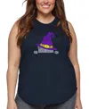 La Pop Art Plus Size Peeking Witch Cat Word Art Tank Top In Blue