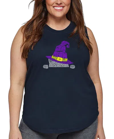 La Pop Art Plus Size Peeking Witch Cat Word Art Tank Top In Blue