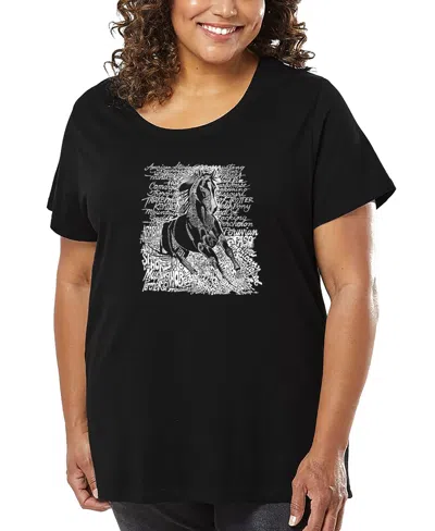 La Pop Art Plus Size Popular Horse Breeds Word Art T-shirt In Black