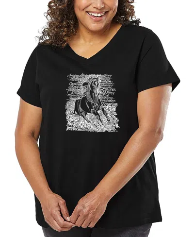 La Pop Art Plus Size Popular Horse Breeds Word Art V-neck T-shirt In Black
