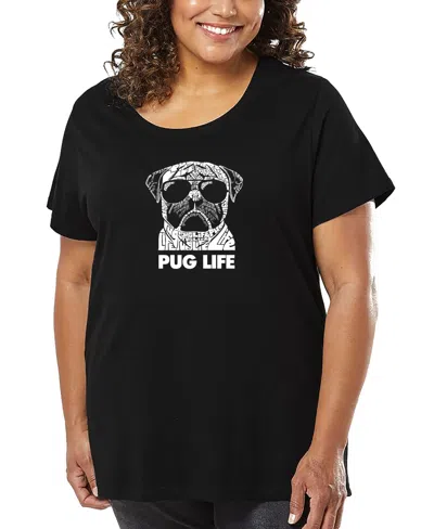 La Pop Art Plus Size Pug Life Word Art T-shirt In Black
