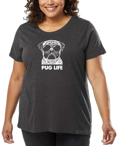 La Pop Art Plus Size Pug Life Word Art T-shirt In Gray