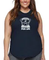 La Pop Art Plus Size Pug Life Word Art Tank Top In Blue