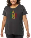 La Pop Art Plus Size Rasta Lion One Love Word Art T-shirt In Black