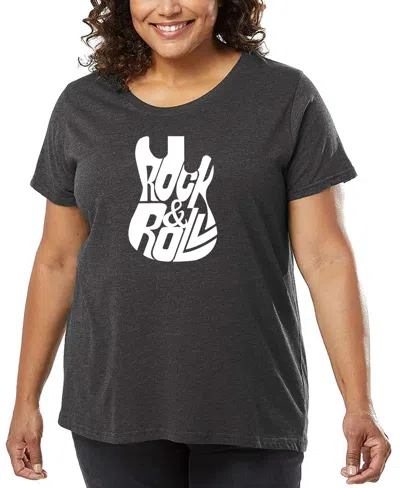 La Pop Art Plus Size Rock And Roll Guitar Word Art T-shirt In Gray