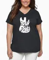 La Pop Art Plus Size Rock And Roll Guitar Word Art V-neck T-shirt In Black