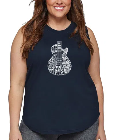 La Pop Art Plus Size Rock Guitar Head Word Art Tank Top In Blue