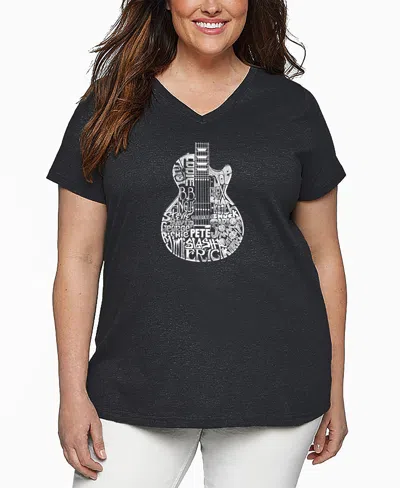 La Pop Art Plus Size Rock Guitar Head Word Art V-neck T-shirt In Gray