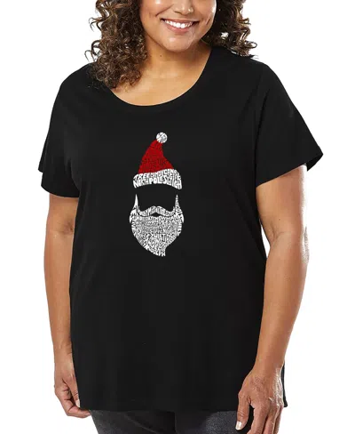 La Pop Art Plus Size Santa Claus Word Art T-shirt In Black