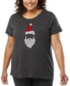 La Pop Art Plus Size Santa Claus Word Art T-shirt In Gray