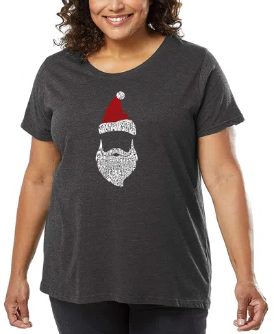 La Pop Art Plus Size Santa Claus Word Art T-shirt In Gray