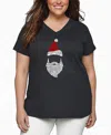 La Pop Art Plus Size Santa Claus Word Art V-neck T-shirt In Gray