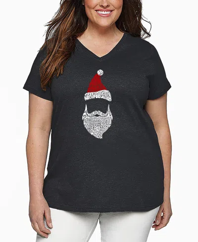 La Pop Art Plus Size Santa Claus Word Art V-neck T-shirt In Gray