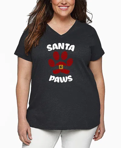 La Pop Art Plus Size Santa Paws Word Art V-neck T-shirt In Gray