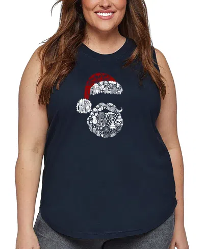 La Pop Art Plus Size Santa Pics Word Art Tank Top In Blue