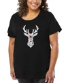 La Pop Art Plus Size Santa's Reindeer Word Art T-shirt In Black