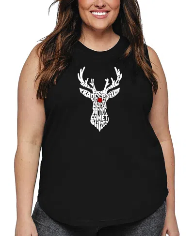 La Pop Art Plus Size Santa Reindeer Word Art Tank Top In Black