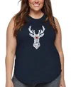 La Pop Art Plus Size Santa Reindeer Word Art Tank Top In Blue
