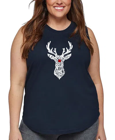 La Pop Art Plus Size Santa Reindeer Word Art Tank Top In Blue