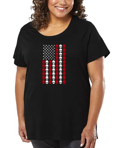 La Pop Art Plus Size Skull Flag Art T-shirt In Black