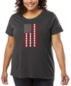 La Pop Art Plus Size Skull Flag Art T-shirt In Gray