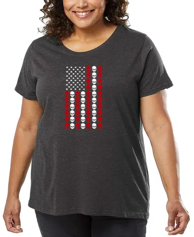 La Pop Art Plus Size Skull Flag Art T-shirt In Gray