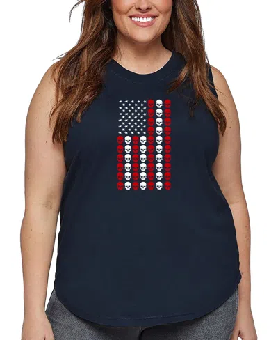 La Pop Art Plus Size Skull Flag Art Tank Top In Blue