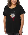La Pop Art Plus Size Snowman Face Word Art T-shirt In Black
