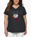 La Pop Art Plus Size Snowman Face Word Art V-neck T-shirt In Gray