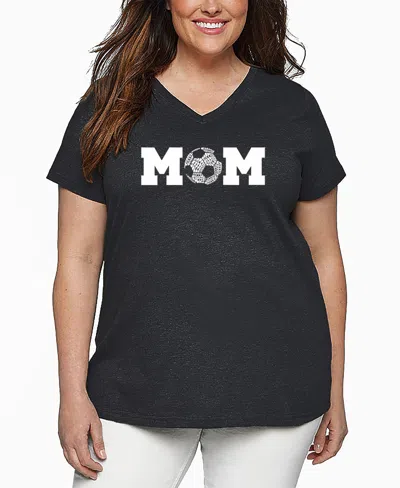La Pop Art Plus Size Soccer Mom Word Art V-neck T-shirt In Black