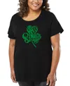 La Pop Art Plus Size St. Patrick's Day Shamrock Word Art T-shirt In Black
