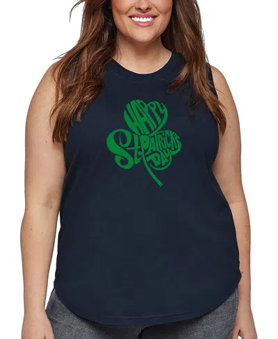 La Pop Art Plus Size St. Patrick's Day Shamrock Word Art Tank Top In Blue