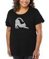 La Pop Art Plus Size Stretching Cat Word Art T-shirt In Black