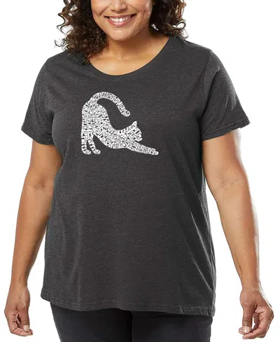 La Pop Art Plus Size Stretching Cat Word Art T-shirt In Gold