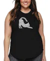 La Pop Art Plus Size Stretching Cat Word Art Tank Top In Black
