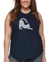 La Pop Art Plus Size Stretching Cat Word Art Tank Top In Black