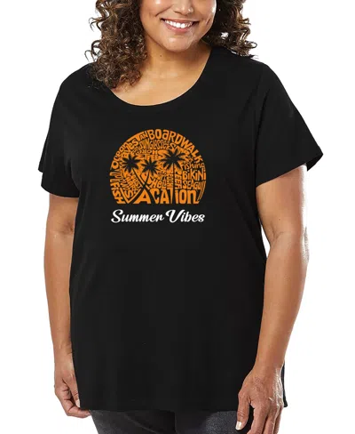 La Pop Art Plus Size Summer Vibes Word Art T-shirt In Black