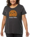 La Pop Art Plus Size Summer Vibes Word Art T-shirt In Gray