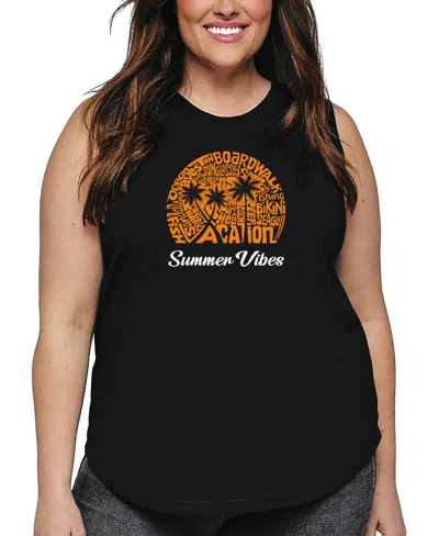 La Pop Art Plus Size Summer Vibes Word Art Tank Top In Black