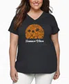 La Pop Art Plus Size Summer Vibes Word Art V-neck T-shirt In Gray