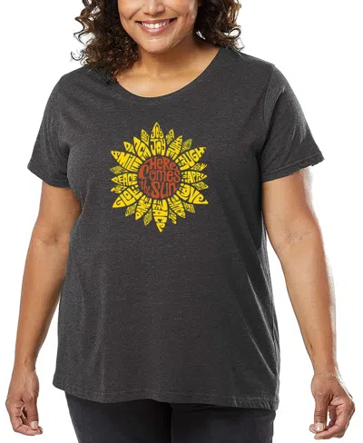 La Pop Art Plus Size Sunflower Word Art T-shirt In Gray