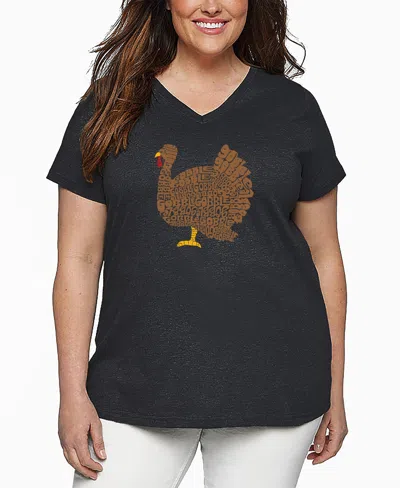 La Pop Art Plus Size Thanksgiving Word Art V-neck T-shirt In Black