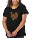 La Pop Art Plus Size Thanksgiving Word Art V-neck T-shirt In Black