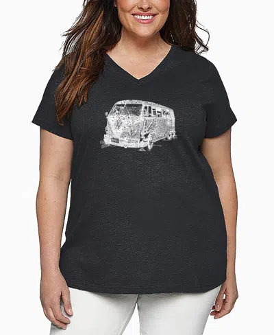 La Pop Art Plus Size The 70's Word Art V-neck T-shirt In Black