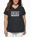 La Pop Art Plus Size The 80's Word Art V-neck T-shirt In Black