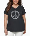 La Pop Art Plus Size The Word Peace In 77 Languages Word Art V-neck T-shirt In Gray
