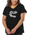 La Pop Art Plus Size Trex Word Art V-neck T-shirt In Black