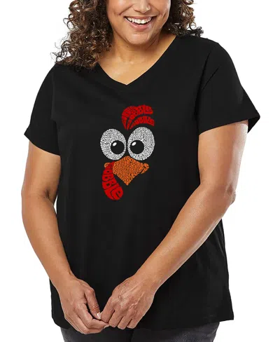 LA POP ART PLUS SIZE TURKEY FACE WORD ART V-NECK T-SHIRT